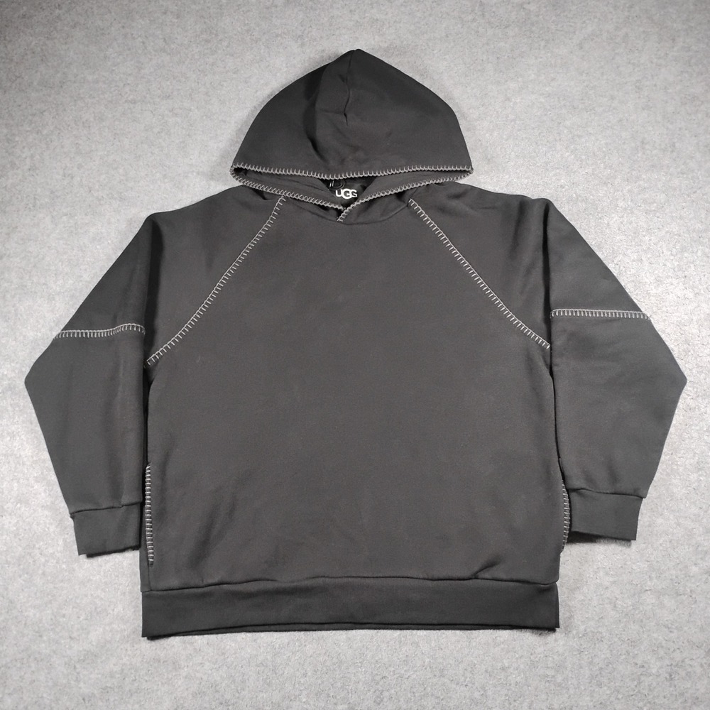 UGG Women's Classic Heritage Contrast Stitch Fleece Pullover Hoodie Black Size L